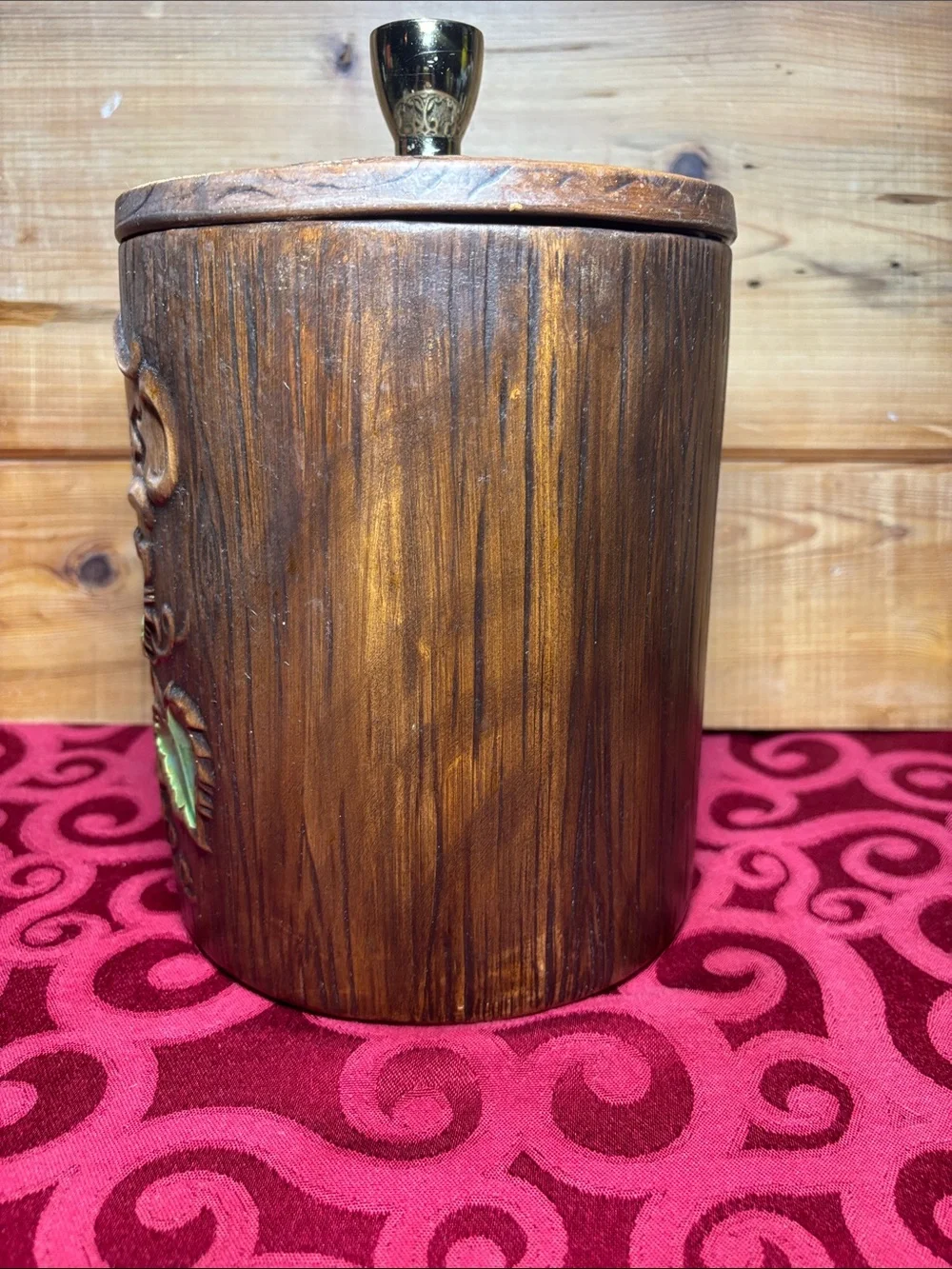 Vintage Treasure Craft Ceramic Cookie Jar – Faux Wood Grain Barrel Design
